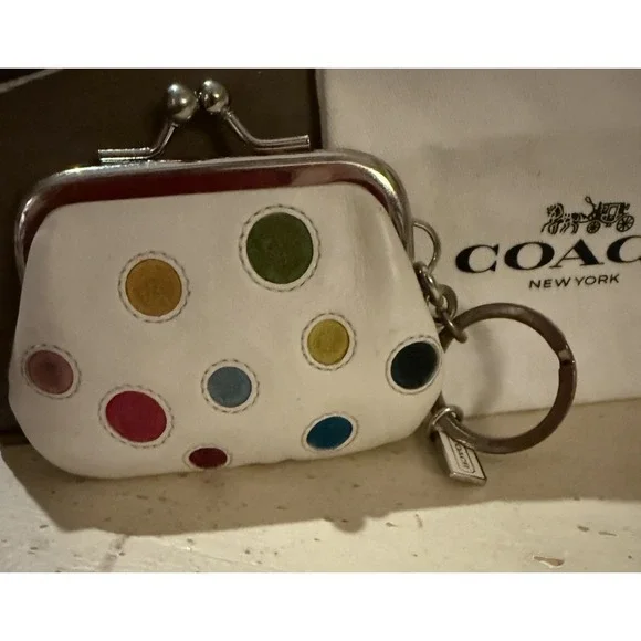 Vintage Coach Special Edition Polka Dot Kisslock frame Coin Keychain Very Rare - Picture 3 of 11
